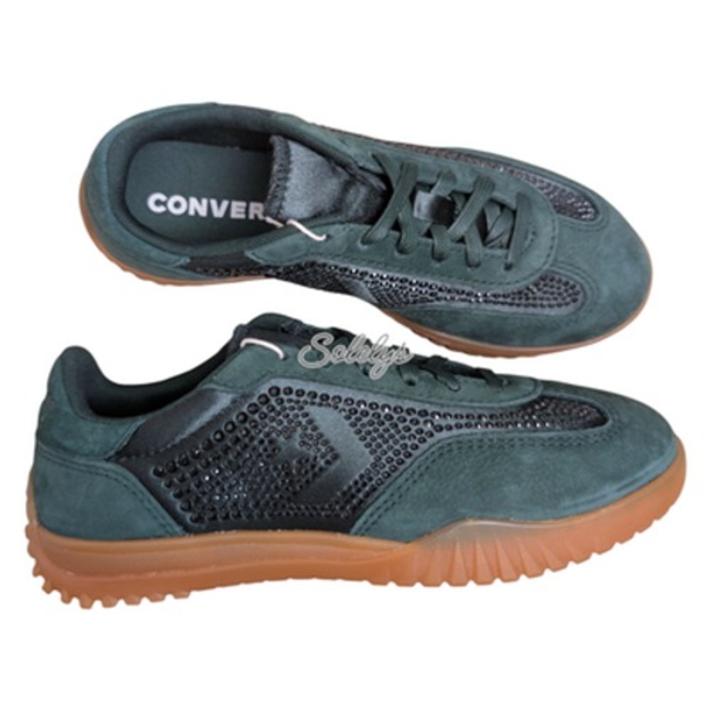 Converse x Swarovski Run Star Trainer Low Emerald Green Leather Sneaker 5 NWT